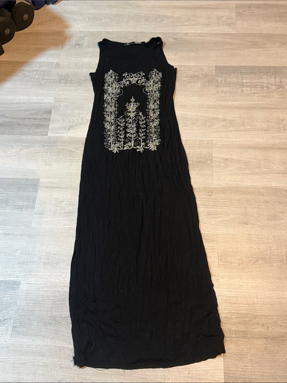 Rebel Sugar Black Maxi Dress with Beige Embroidery